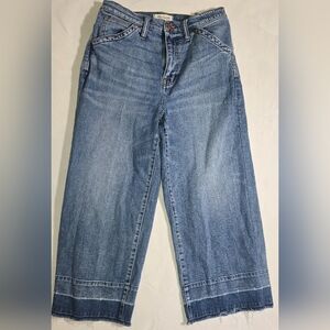 Madewell Wide Leg Cropped Blue Jeans Size 30 Freyed Hem